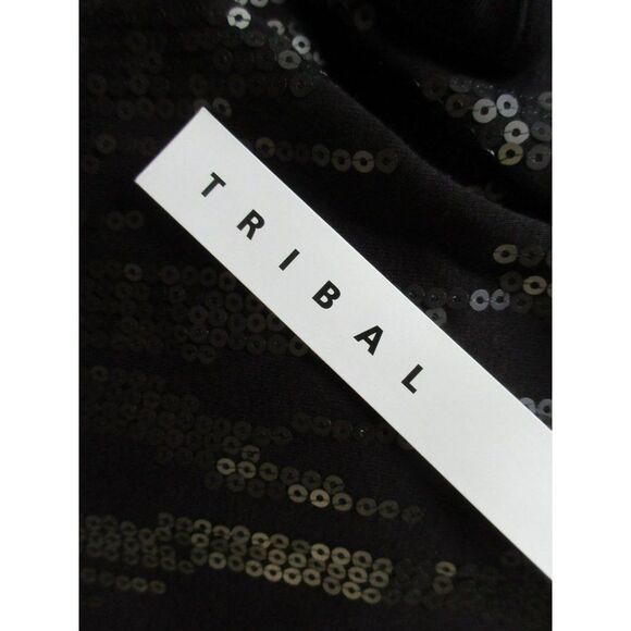 Tribal Black Sequin Front Pullover Tank Top Sz Small Machine Wash Scoop Neck Sle - Picture 6 of 8
